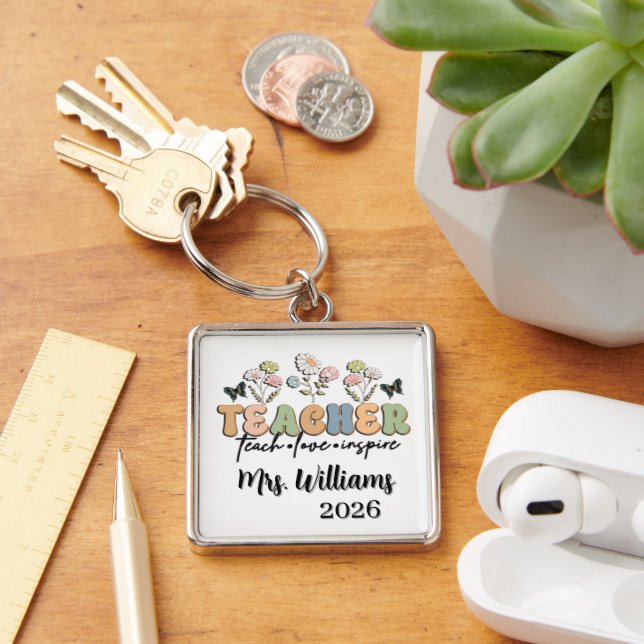 Personalised Retro Style Teacher Key Ring (Desk)