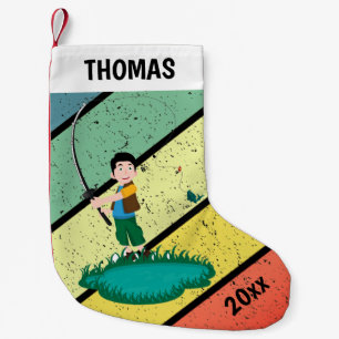 Personalised Retro Sunset Boy Child Bass Fishing Small Christmas Stocking