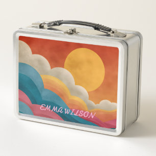 Personalised Retro Sunset Lunch Box Custom Name