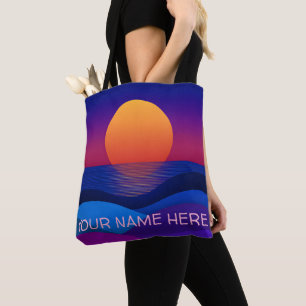 Personalised Retro Sunset Tote Bag Custom Name