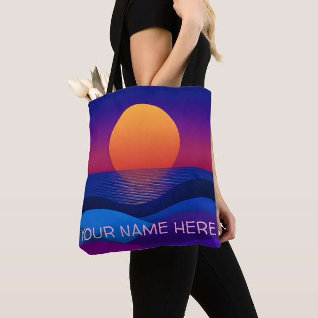 Personalised Retro Sunset Tote Bag | Custom Name (Close Up)