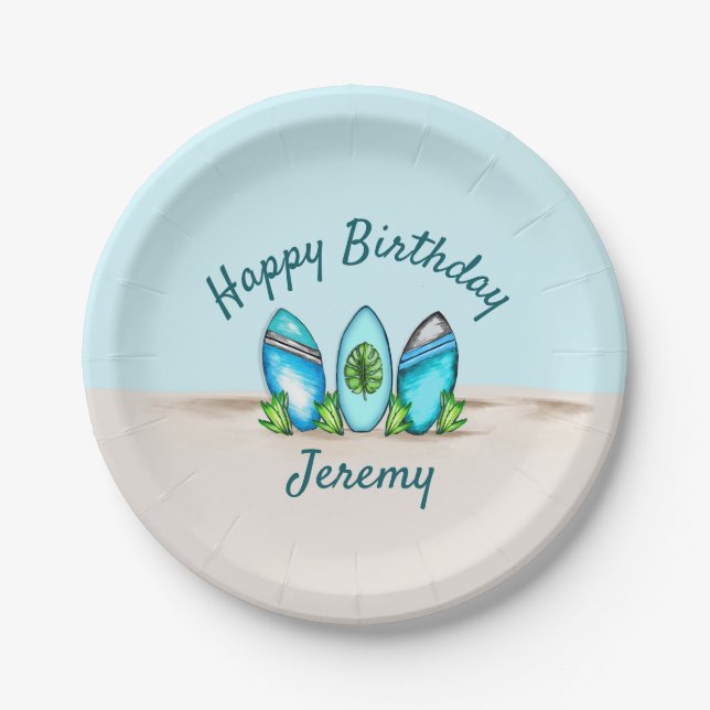 Personalised Retro Surfboards Paper Plate (Front)