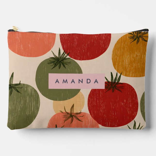 Personalised Retro Tomato Garden Style Accessory Pouch (Front)