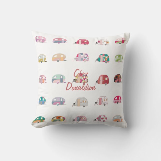 Personalised Retro Vintage Caravan Design Pillows (Front)
