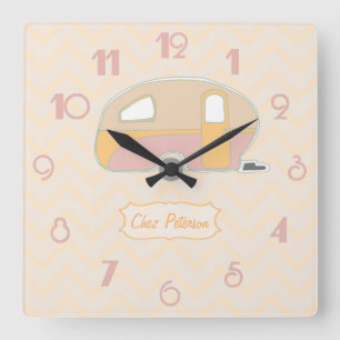 Personalised Retro Vintage Caravan Design Square Wall Clock