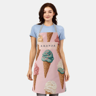 Personalised Retro Vintage Ice Cream Cone Pattern Apron