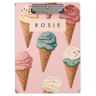 Personalised Retro Vintage Ice Cream Cone Pattern Clipboard
