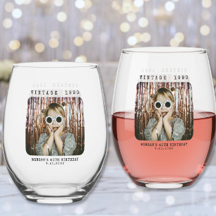 Personalised Retro Vintage Photo Birthday Stemless Wine Glass