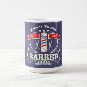 Personalised Retro Vintage Red Blue Barber Stylist Coffee Mug