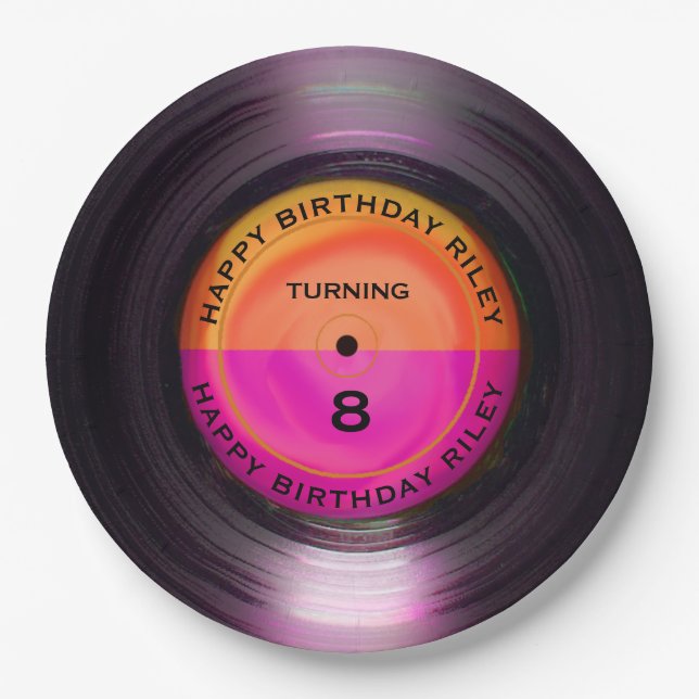 Personalised Retro Vinyl Record Birthday Party Paper Plate (Front)