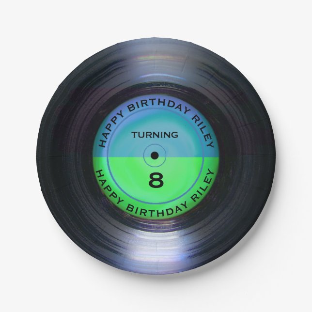 Personalised Retro Vinyl Record Birthday Party   Paper Plate (Front)