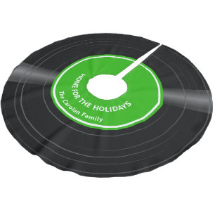 Personalised Retro Vinyl Record Bright Green Brushed Polyester Tree Skirt