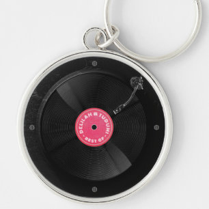 Personalised Retro Vinyl Record Turntable Keychain
