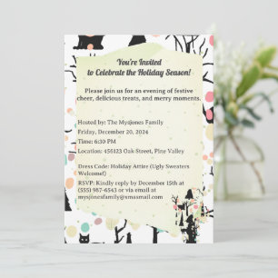 Personalised RetroMinimalist BlackCats & Branches  Invitation