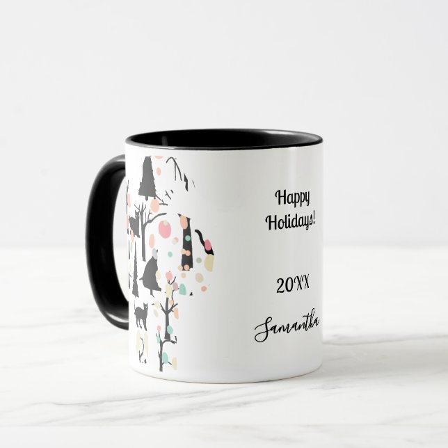 Personalised RetroMinimalist BlackCats & Branches Mug (Front Left)