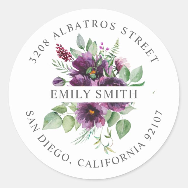Personalised Return Address I  Botanical Motif  Classic Round Sticker (Front)