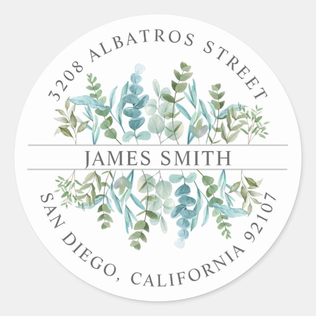 Personalised Return Address I Eucalyptus Motif Classic Round Sticker (Front)