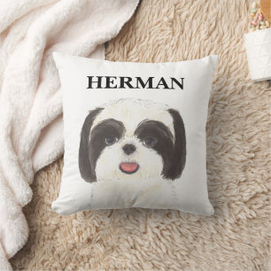Personalised Reversible Black and White Shih Tzu Cushion