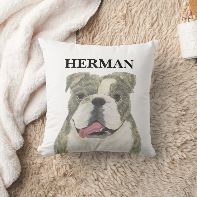 Personalised Reversible Brindle English Bulldog Cushion (Blanket)