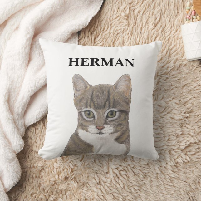 Personalised Reversible Grey Tabby Cat Cushion (Blanket)