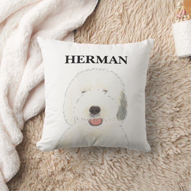 Personalised Reversible Old English Sheepdog Cushion (Blanket)