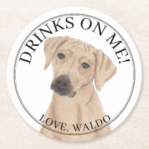 Personalised Rhodesian Ridgeback Dog Wedding Round Paper Coaster