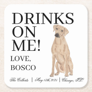 Personalised Rhodesian Ridgeback Dog Wedding Square Paper Coaster