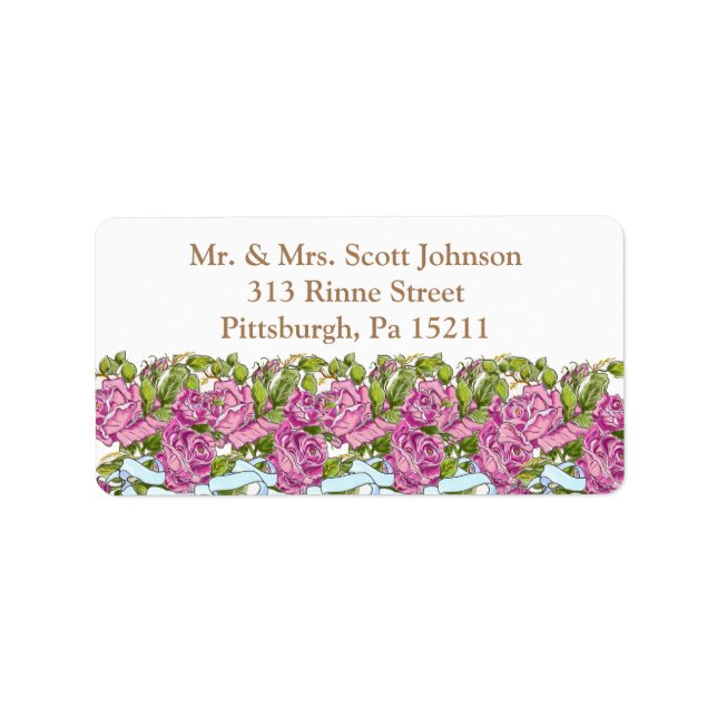 Personalised Ribbon & Roses Floral Address Label (Front)