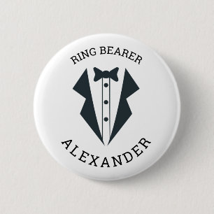 Personalised Ring Bearer Tuxedo Black White 6 Cm Round Badge