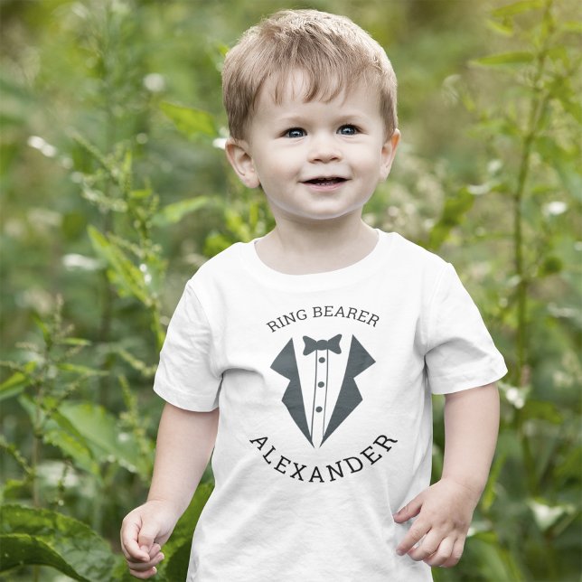 Personalised Ring Bearer Tuxedo Black White Baby T-Shirt (Creator Uploaded)