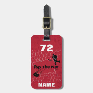 Personalised Rip The Net Hockey Player red Luggage Tag