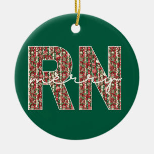Personalised RN Merry Nurse Christmas Cute Ceramic Ornament