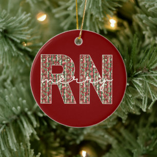 Personalised RN Merry Nurse Christmas Cute Ceramic Ornament