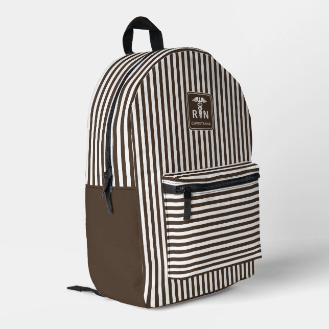 Personalised RN Modern and Elegant Stripes Pattern Printed Backpack (Back Corner Left)