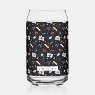 Personalised RN Nurse Doctor Medical Pattern Can Glass