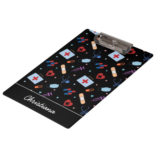 Personalised RN Nurse | Doctor Medical Pattern Clipboard (Angled)