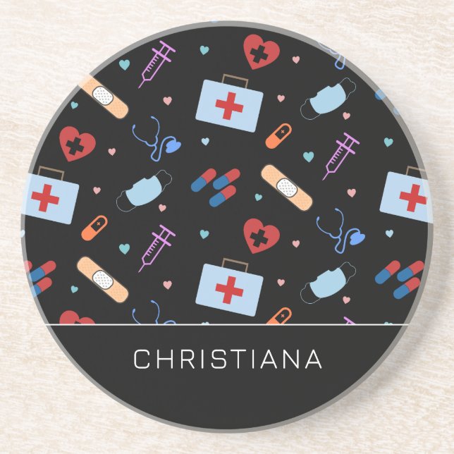 Personalised RN Nurse | Doctor Medical Pattern Coaster (Front)
