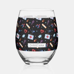 Personalised RN Nurse   Doctor Medical Pattern Stemless Wine Glass