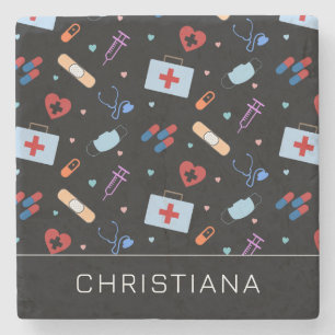 Personalised RN Nurse Doctor Medical Pattern Stone Coaster