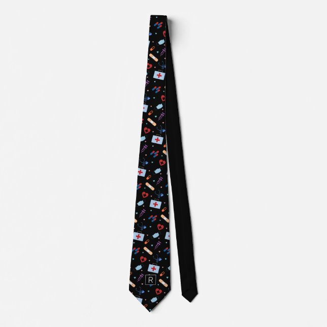 Personalised RN Nurse | Doctor Medical Pattern Tie (Front)