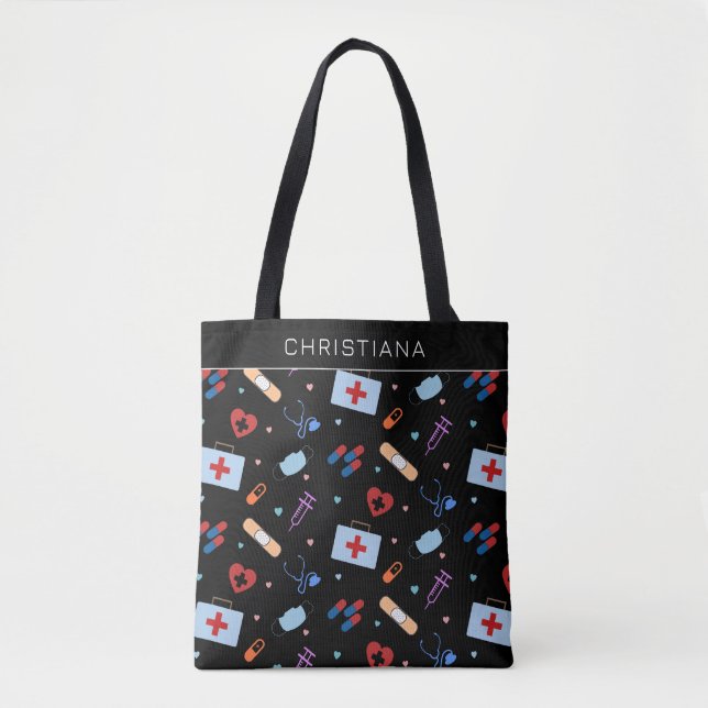 Personalised RN Nurse | Doctor Medical Pattern Tote Bag (Front)