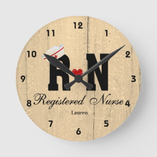 Personalised RN Nurse Hat Wood Acrylic Wall Clock