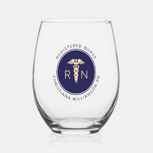 Personalised RN Nurse Nursing School Graduation Stemless Wine Glass