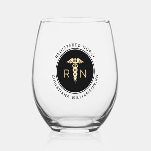 Personalised RN Nurse Nursing School Graduation Stemless Wine Glass