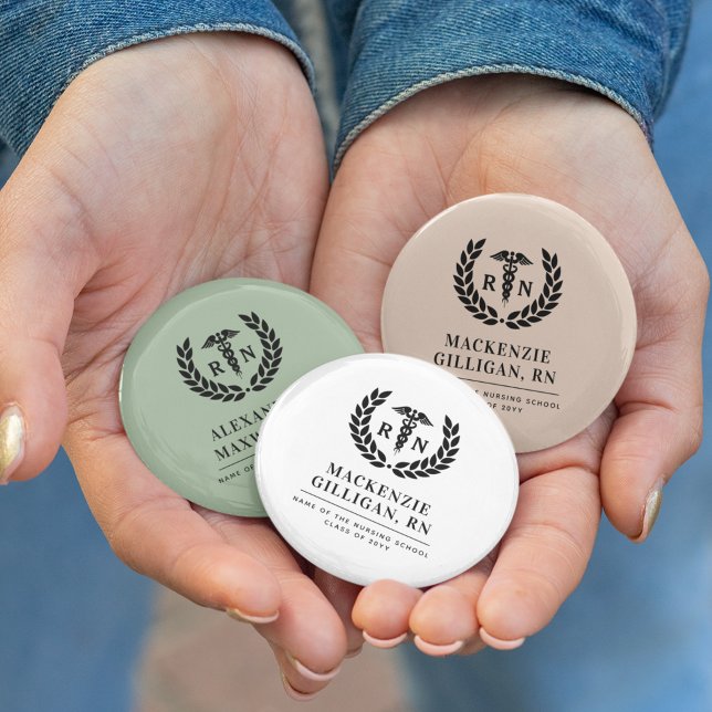 Personalised RN Nursing School Graduation Elegant 6 Cm Round Badge (Creator Uploaded)