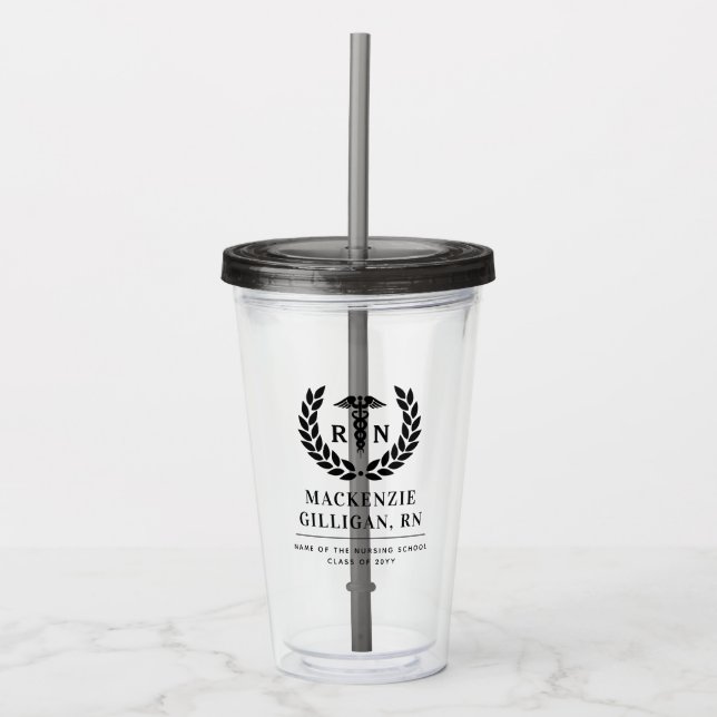 Personalised RN Nursing School Graduation Elegant Acrylic Tumbler (Front)