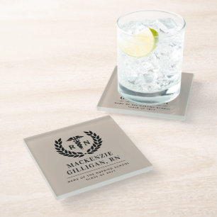 Personalised RN Nursing School Graduation Elegant Glass Coaster