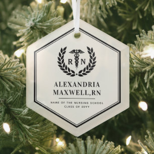 Personalised RN Nursing School Graduation Elegant Glass Tree Decoration