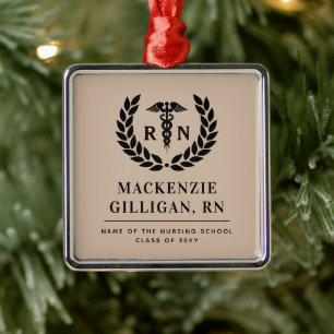 Personalised RN Nursing School Graduation Elegant Metal Ornament