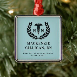 Personalised RN Nursing School Graduation Elegant Metal Ornament